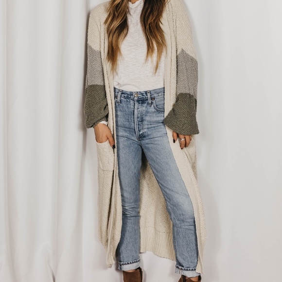 NEW// Cotton Pocketed Maxi Colorblock Duster - Picture 4 of 7